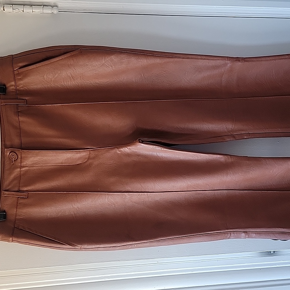 SHINESTAR Faux Leather Flare Leg Pants